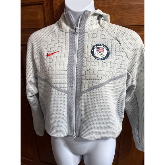 Nike Other - Nike Team USA Olympic Tech Knit Hoodie Jacket White Grey Cropped Mens Medium